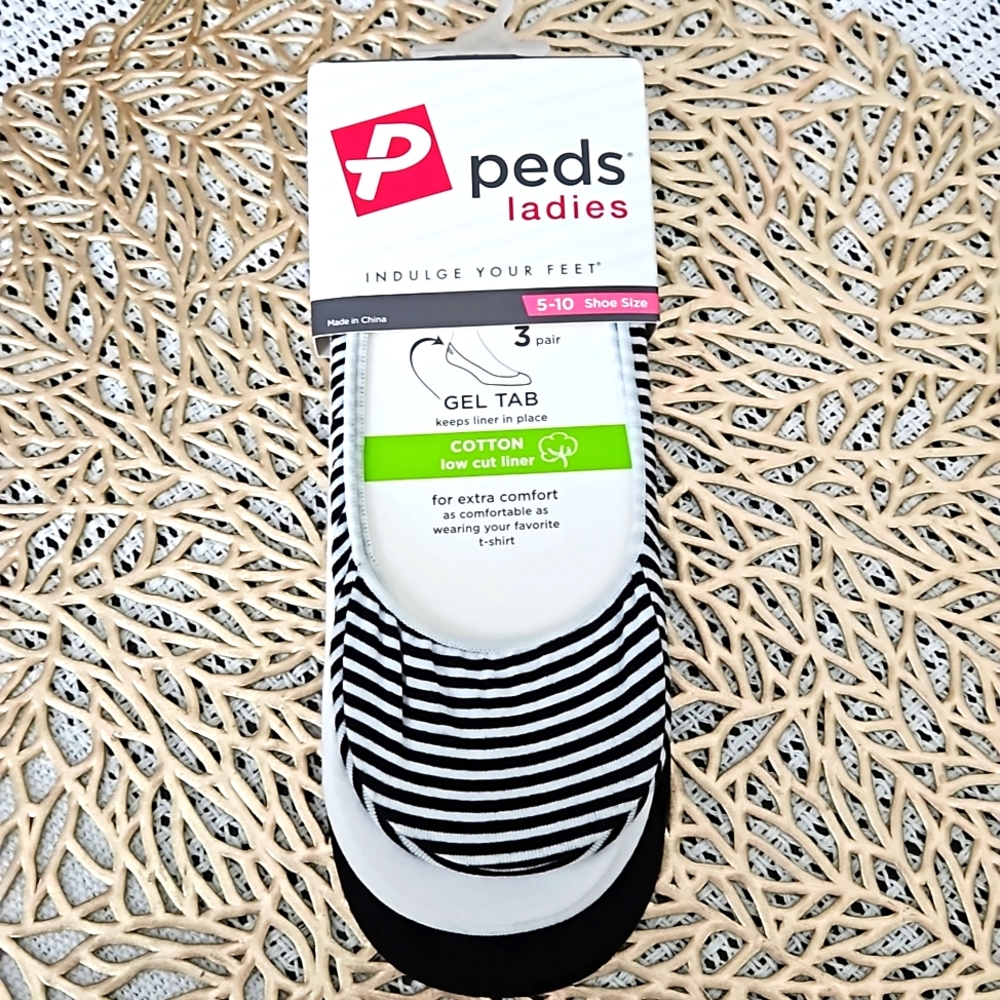 PEDS LADIES 3 PAIRS GEL TAB COTTON LOW CUT LINER SOCKS
